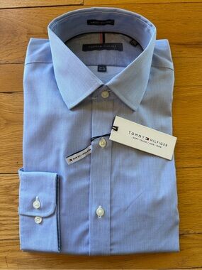 Tommy Hilfiger Men’s Light Blue Pinpoint Dress Shirt